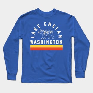 Lake Chelan Washington Souvenir Bear Retro Vintage Stripes Long Sleeve T-Shirt